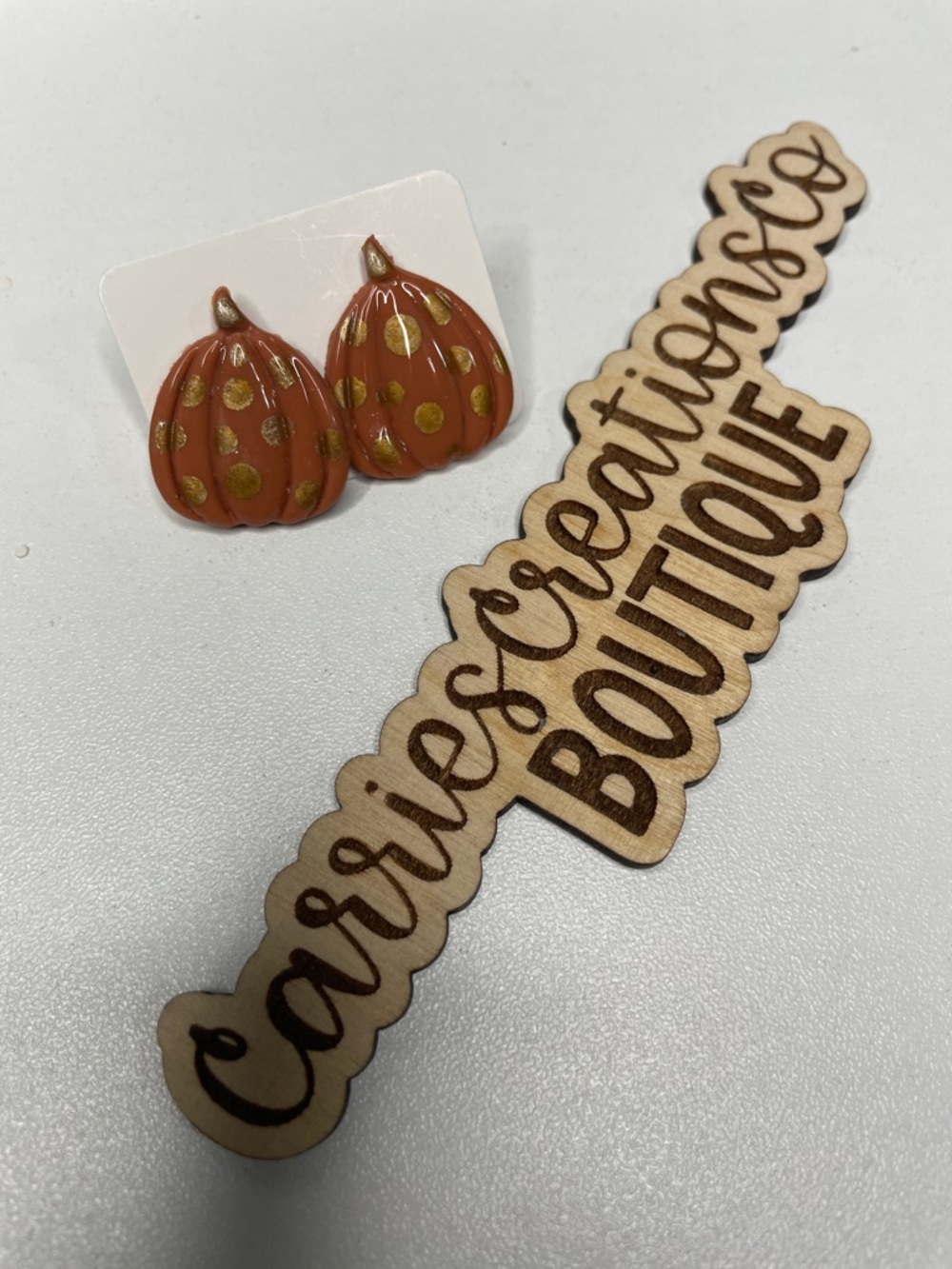 Pumpkin Stud Earrings - Orange with Gold Dots